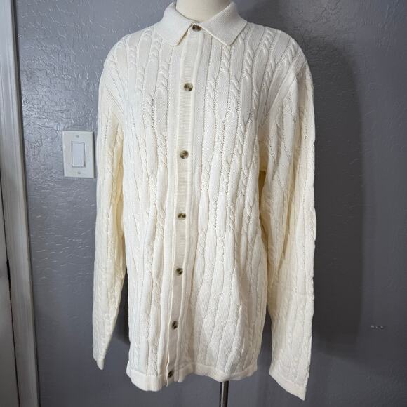 Old Navy Mens TexturedButton Down Long Sleeve Knit Sweater, Cream, L Tall 504455 - Picture 1 of 5